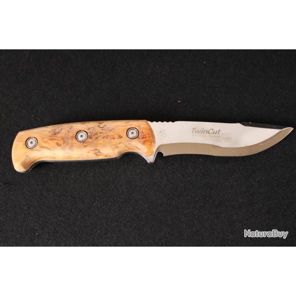 Couteau de chasse finlandais Marttiini TwinCut/WinCut, lame de 130 mm, bouleau de kar�lie, �tui cuir