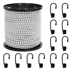 Corde &eacute;lastique PP caoutchouc noir blanc 4 mm 10 m avec 12 crochets
