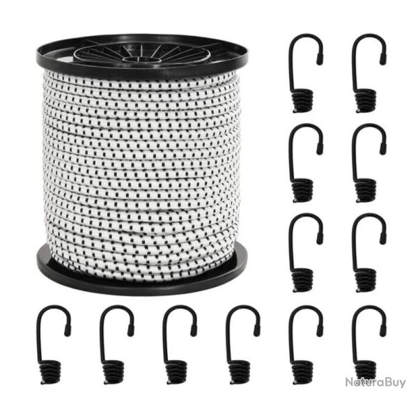 Corde �lastique PP caoutchouc noir blanc 4 mm 10 m avec 12 crochets