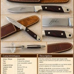 Jacques Jodin - Couteau fixe artisanal - Bois de fer - &Eacute;tui cuir