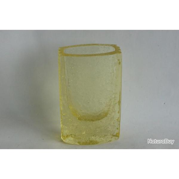 Vase verre bull� jaune Karel W�nsch Boh�me Tch�coslovaquie