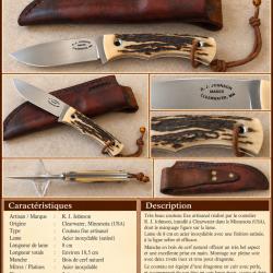 R. J. JOHNSON - Couteau fixe artisanal am&eacute;ricain - Manche bois de cerf - &Eacute;tui cuirTr&egrave;s beau couteau