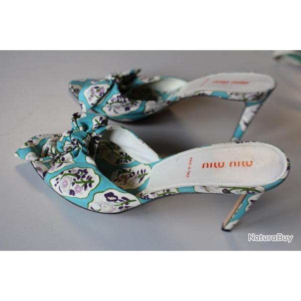 Mules � talons Sandales MIU MIU imprim� bleu T39
