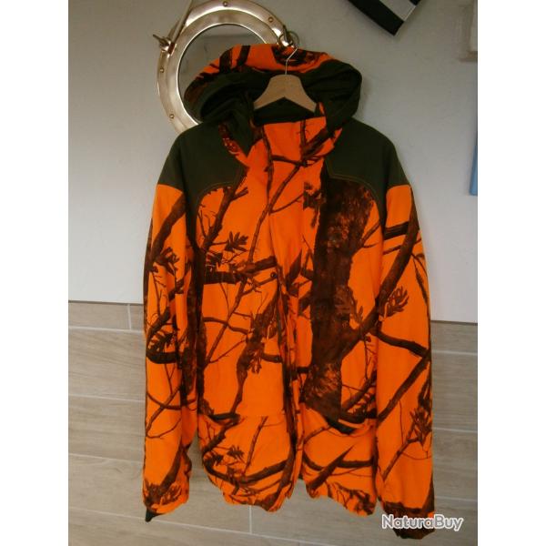 VESTE CHASSE POSTE IMPERM�ABLE CHAUDE SILENCIEUSE 3 EN 1 CAMO FLUO  SOLOGNAC  500