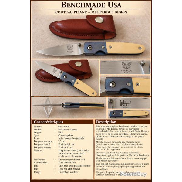 BENCHMADE USA - MEL PARDUE DESIGN - COUTEAU PLIANT - �TUI CUIR