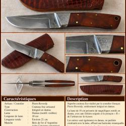 PIERRE REVERDY - COUTEAU FIXE ARTISANAL - INT&Eacute;GRAL DAMAS - BOIS DE FER D'ARGENTINE