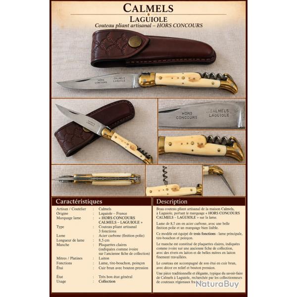CALMELS LAGUIOLE - ancien couteau pliant 3 pi�ces - manche ivoire - Hors Concours