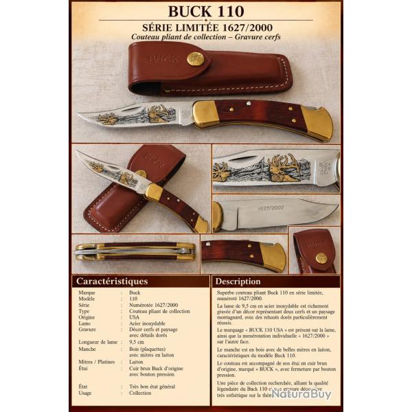 BUCK 110 - S�rie limit�e 1627/2000 - Gravure cerfs - �tui cuir d'origine