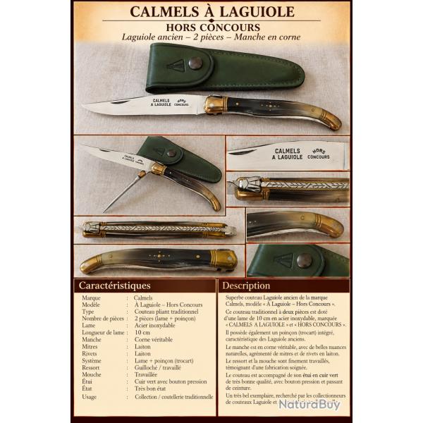 CALMELS � LAGUIOLE - HORS CONCOURS - 2 PI�CES - MANCHE CORNE - �TUI