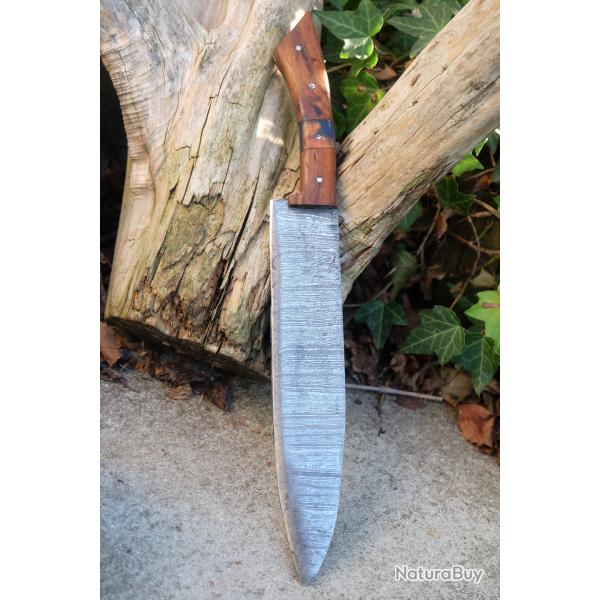 Couteau De Cuisine Santoku Lame Acier Damas 256 Couches Manche 2 Bois Fab Artisanale