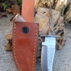 Manche A Customiser Puukko Couteau Lame/Garde/Pommeau Acier Damas 256 Couches Fab Artisan Etui Cuir