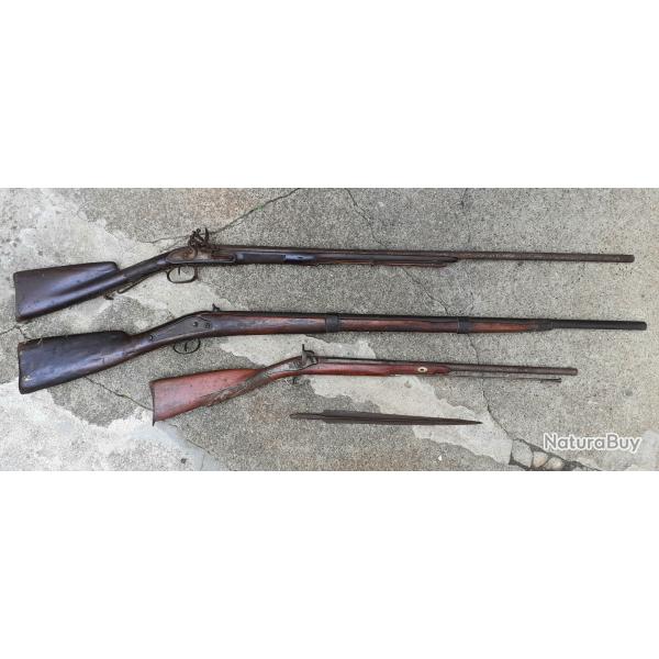 LOT DE 3 FUSILS PLUS UNE PIQUE 18em ET 19em A RESTAURER