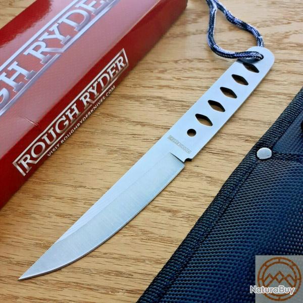 Couteau de BodyGuard Lame Acier Inoxydable Satin� Pleine Soie Manche Acier Corde Etui Nylon
