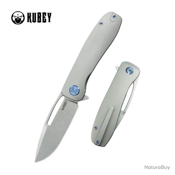 Couteau Kubey Supercell Lame Acier 14C28N Manche Titane Gris Liner Lock KUB353A