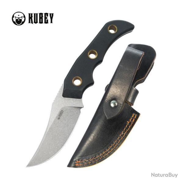Couteau Fixe Kubey Blade Hunter Lame Acier 14C28N Manche G10 Noir �tui Cuir KUB375A