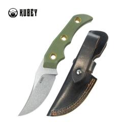 Couteau Fixe Kubey Blade Hunter Lame Acier 14C28N Manche G10 Vert &Eacute;tui Cuir KUB375C