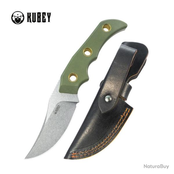 Couteau Fixe Kubey Blade Hunter Lame Acier 14C28N Manche G10 Vert �tui Cuir KUB375C