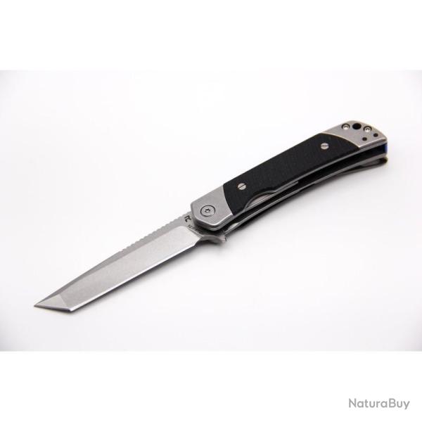 Couteau Revo Duo Tanto Lame Acier 9Cr18MoV Manche G10 Noir Framelock Coupe-Ceinture REVDUOTBLK