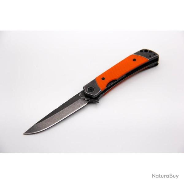 Couteau Revo Duo Drop Point Lame Acier 9Cr18MoV Manche G10 Orange Framelock REVDUODORG