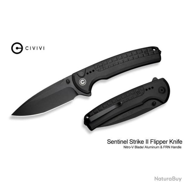 Couteau Pliant Civivi Sentinel Strike II Lame Noire Acier Nitro-V Manche Aluminium Noir CIVC22025D1