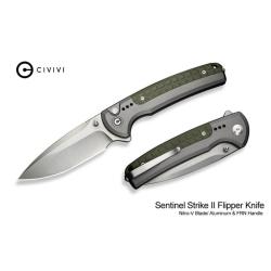 Couteau Civivi Sentinel Strike II Lame Acier Nitro-V Manche Aluminium Gris FRN Vert CIVC22025D2