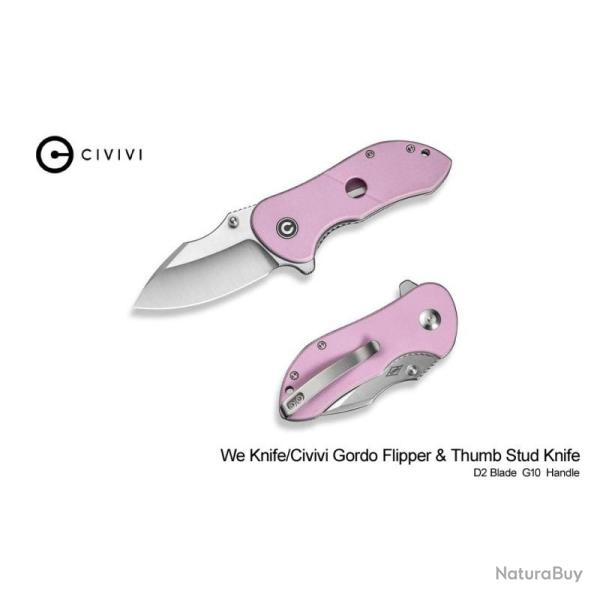 Couteau Pliant Civivi Gordo Lame Acier D2 Manche G10 Rose Linerlock CIVC22018C4