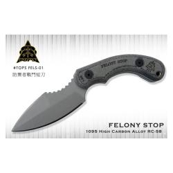 Couteau Fixe TOPS Felony Stop Lame Acier 1095 Grise Manche Micarta Gris Housse Kydex USA TPFELS01