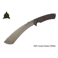 Couteau TOPS Tundra Trekker Lame Acier 1095HC Dos Scie Manche Micarta Vert Housse Kydex USA TPTDTK01