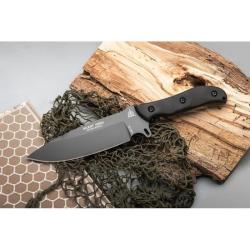 Couteau Fixe TOPS Silent Hero Lame Acier 1095HC Grise Manche Micarta Noir Housse Cuir USA TPHERO04