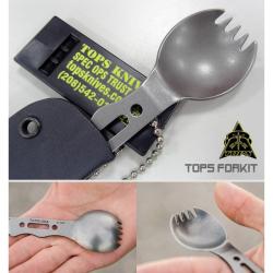 Outil Multifonction TOPS FORK It Tool Lame Acier 1095 Manche Acier Int&eacute;gral Housse Kydex TPFORK01