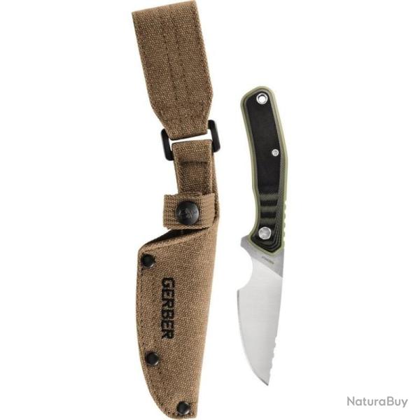 Couteau Fixe Gerber Downwind Caper Lame Acier 7Cr17MoV Manche G10 Noir et Vert Housse G3934