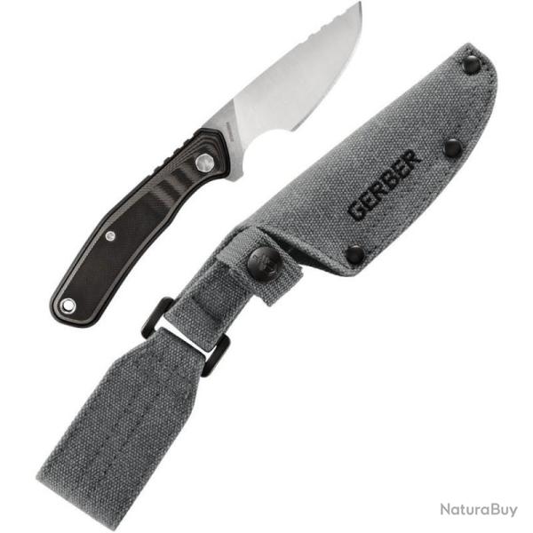 Couteau Fixe Gerber Downwind Caper Lame Acier 7Cr17MoV Manche G10 Noir et Vert Housse G3932