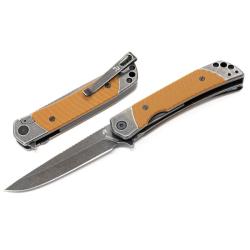 Couteau Revo Duo Lame Acier 9Cr18MoV Manche G10 Framelock Coupe-Ceinture Int&eacute;gr&eacute; REVDUODBRN