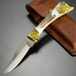 Couteau Pliant Rough Rider Stag Lockback Lame Acier Inoxydable Manche Bois de Cerf Naturel RR1396