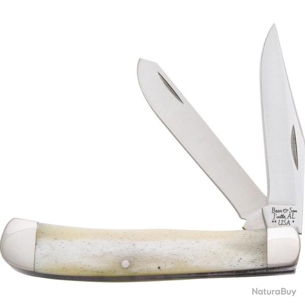 Couteau Pliant Bear & Son Trapper Lame Acier 440 Manche Os Blanc Slip Joint USA BCWSB54