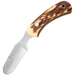 Couteau Fixe Bear & Son Blunt Tip Lame Acier Inoxydable Manche Delrin Ambr&eacute; &Eacute;tui Cuir USA BCSD43