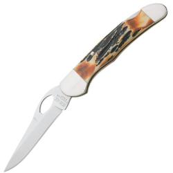 Couteau Bear & Son Cowhand Lockback Lame Acier Inox Manche Os Fa&ccedil;on Bois de Cerf Ambr&eacute; USA BC5149L