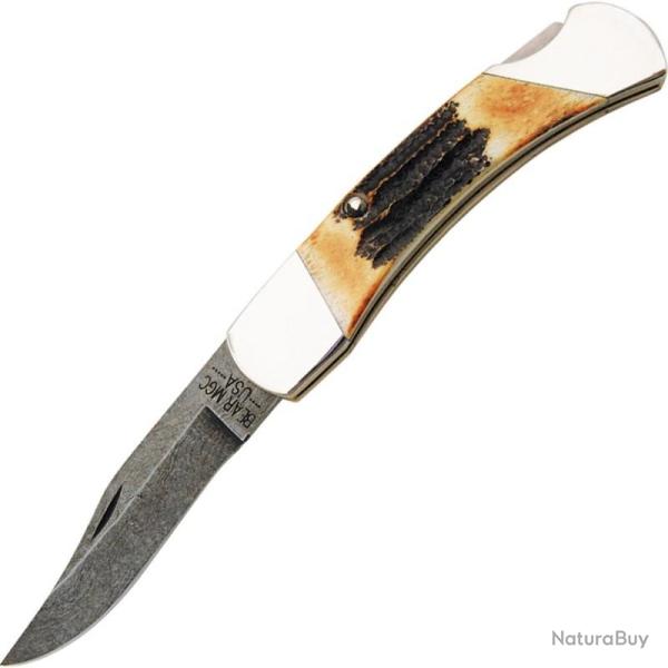Couteau Bear & Son Folding Hunter Lame Damas Manche Os Fa�on Bois de Cerf Ambr� Lockback USA BC597D