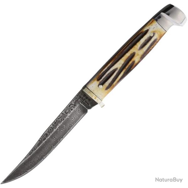 Couteau Bear & Son Small Hunter Lame Damas Manche Os Fa�on Bois de Cerf Ambr� �tui Cuir USA BC563D