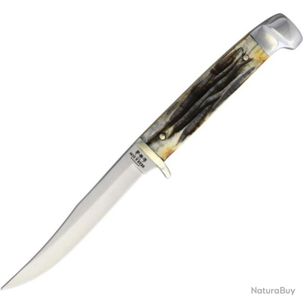 Couteau Bear & Son Hunter Lame Acier Inox Manche Os Fa�on Bois de Cerf Marron �tui Cuir USA BC563