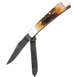 Couteau Bear & Son Trapper Lame Damas Manche Os Fa&ccedil;on Bois de Cerf Ambr&eacute; Slip Joint USA BC554D
