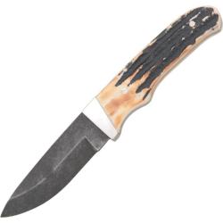Couteau Bear & Son Pro Skinner Lame Damas Manche Os Fa&ccedil;on Bois de Cerf Ambr&eacute; &Eacute;tui Cuir USA BC549D