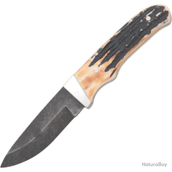 Couteau Bear & Son Pro Skinner Lame Damas Manche Os Fa�on Bois de Cerf Ambr� �tui Cuir USA BC549D