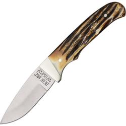 Couteau Bear & Son Drop Point Lame Acier Inox Manche Os Fa&ccedil;on Bois de Cerf Ambr&eacute; &Eacute;tui Cuir USA BC548