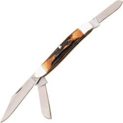 Couteau Bear & Son Stockman Lame Acier Inox Manche Os Fa&ccedil;on Bois de Cerf Ambr&eacute; Slip Joint USA BC547
