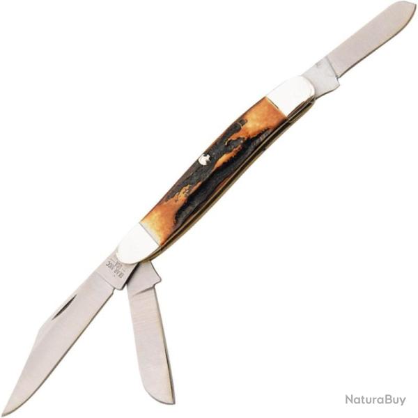 Couteau Bear & Son Stockman Lame Acier Inox Manche Os Fa�on Bois de Cerf Ambr� Slip Joint USA BC547