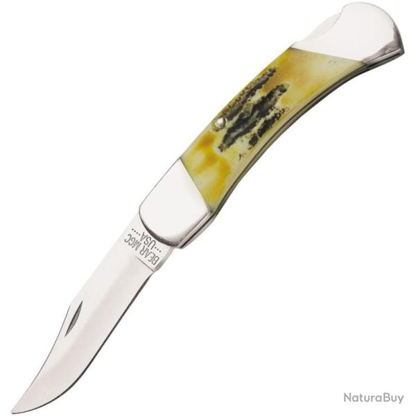 Couteau Bear & Son Lockback Lame Acier Inoxydable Manche Os Fa�on Bois de Cerf Ambr� USA BC505