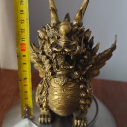 Dragon chinois Qilin / Kylin Feng Shui - Figurine orientale massive en laiton