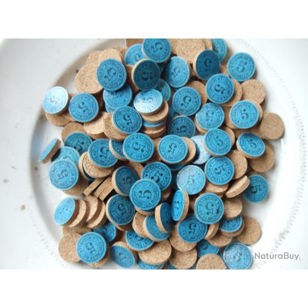 Lot de 100 rondelles li�ge nominatives en calibre, n�5 bleu.