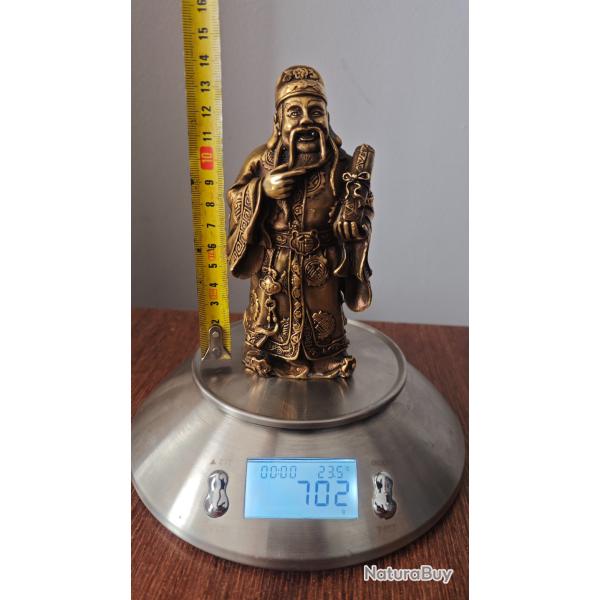 Sage Feng Shui chinois avec parchemin - Figurine orientale en laiton / Poids : 702 g